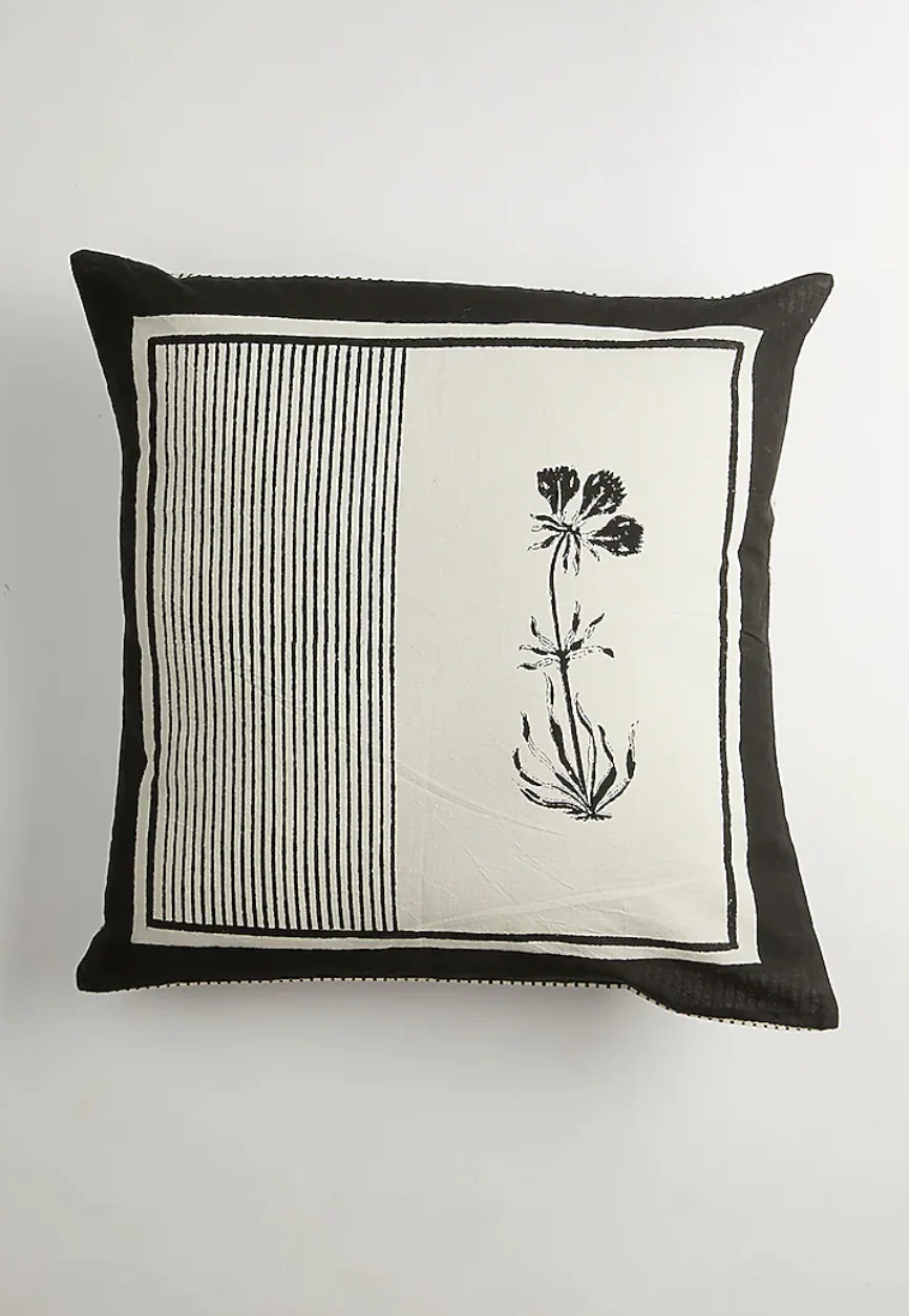 Black & White Cotton Hand Block Printed Cushion Covers (Set Of 2) - Image 2