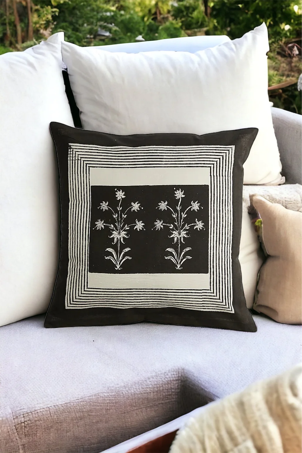 Black & White Floral Printed Cushion Covers (Set of 2) - Image 4