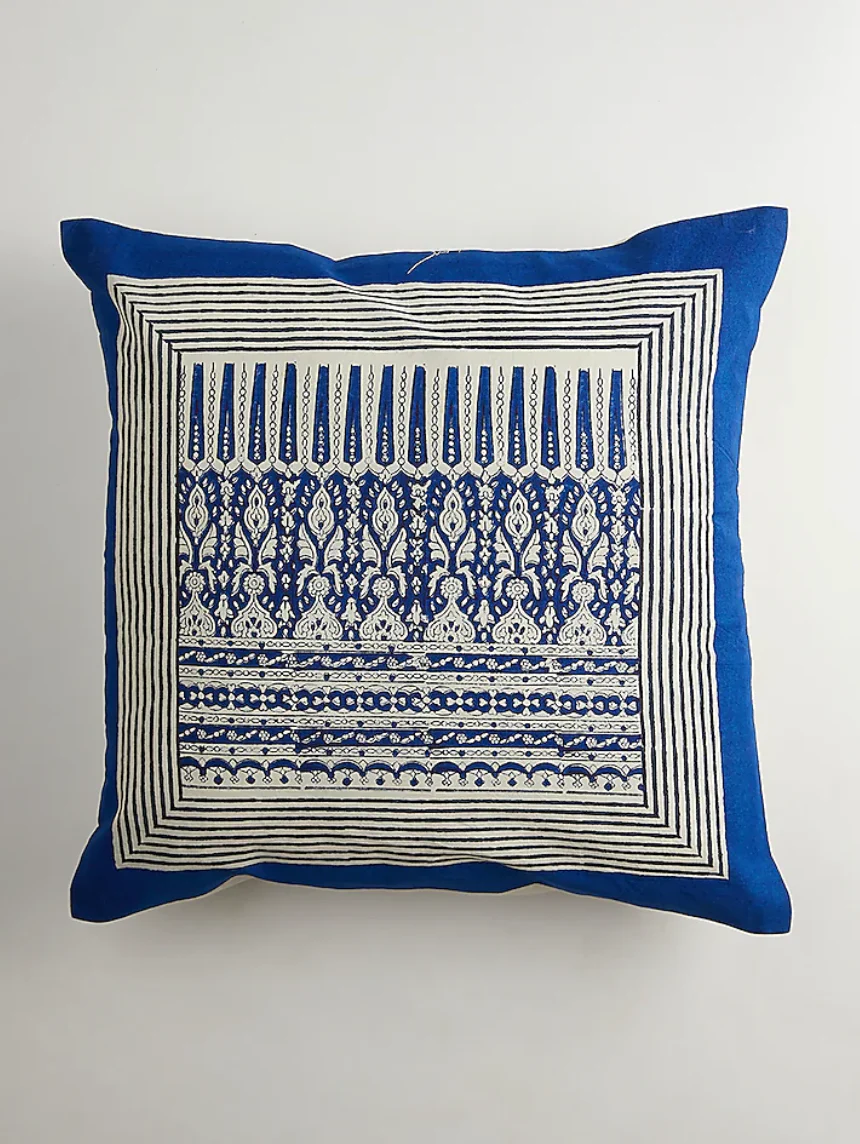 Blue & White Cotton Floral Printed Cushion Covers (Set Of 2) - Image 2