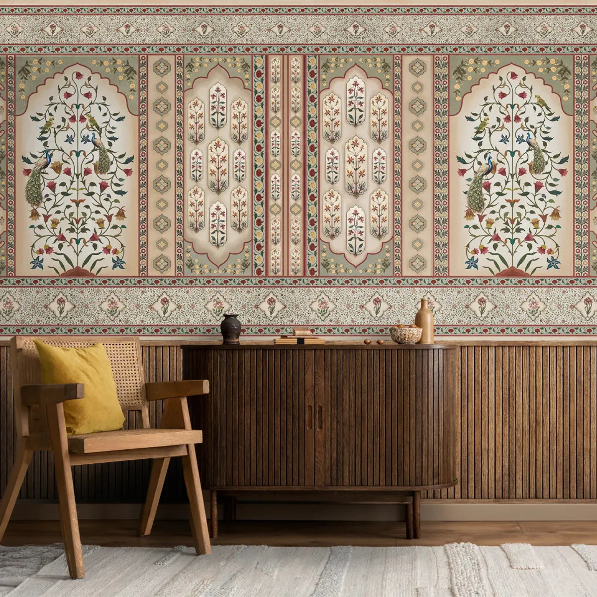 ‘Floral Jharoka” Wallpaper in Green - Image 3