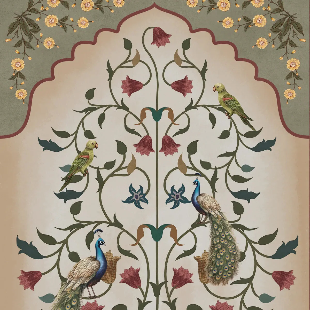 ‘Floral Jharoka” Wallpaper in Green - Image 5
