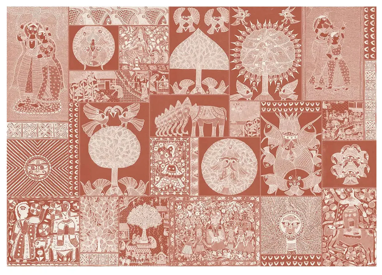 'Geet Madhubani' Wallpaper in Terracotta - Image 3