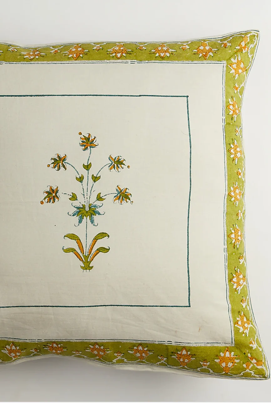 Green & White Floral Block Printed Cushion Covers (Set of 2)