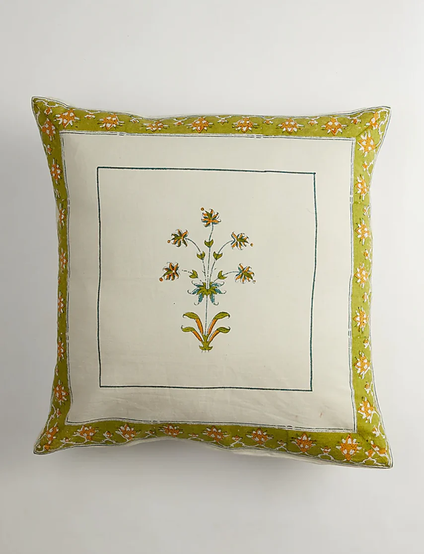 Green & White Floral Block Printed Cushion Covers (Set of 2) - Image 2