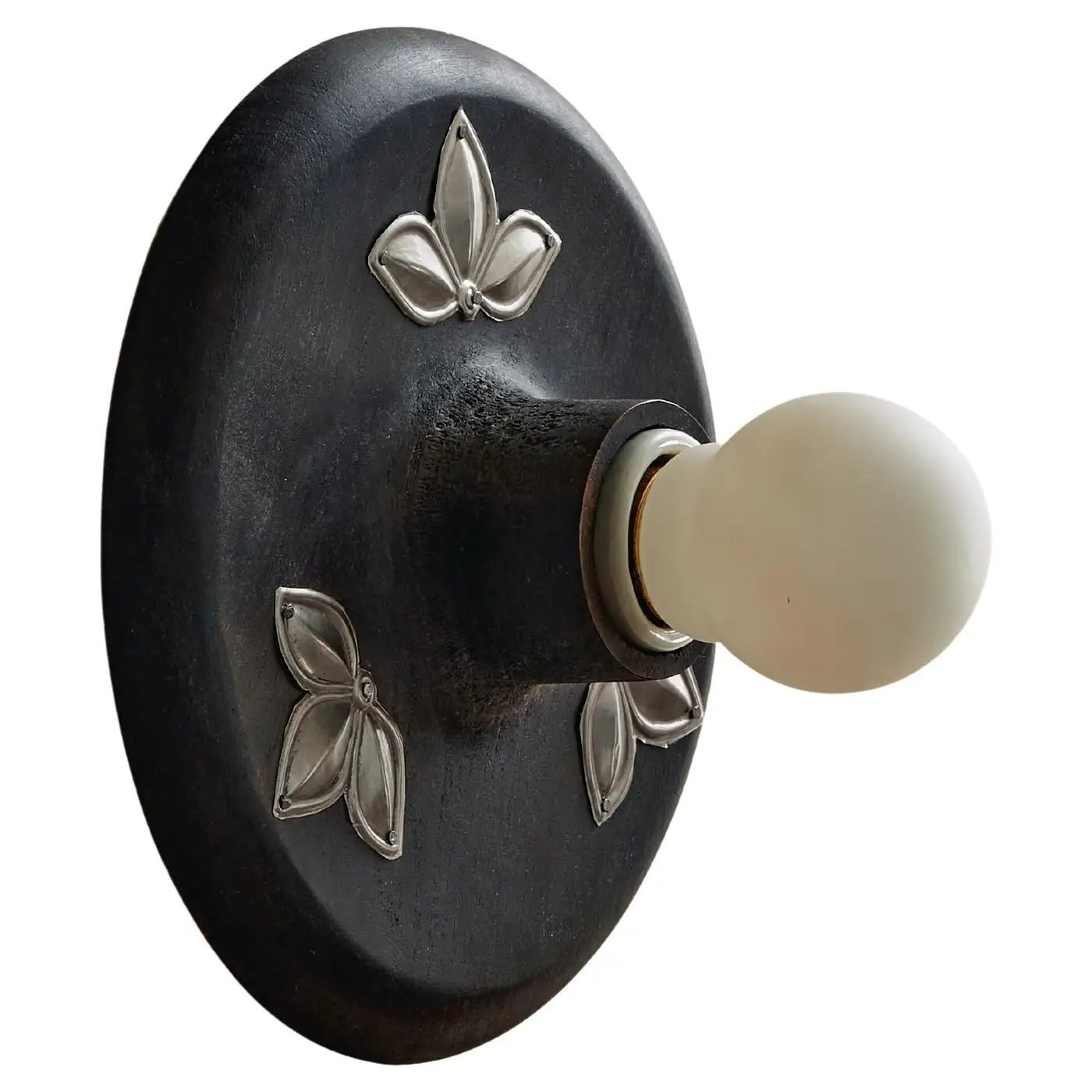 Lotus Blackened Teak Carved Wall Sconce - Image 3