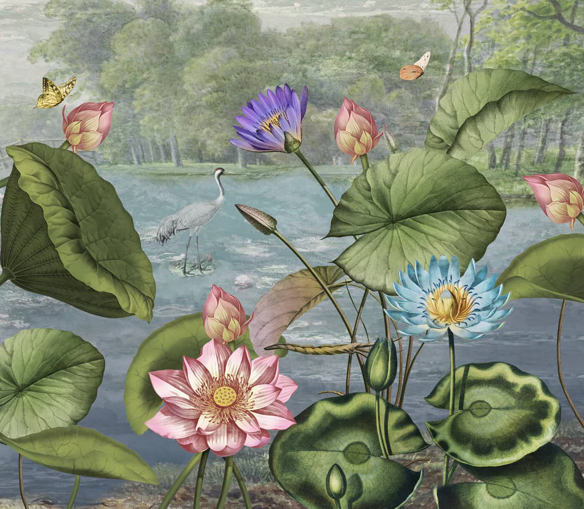 'Lotus Leaves Tropical' Wallpaper - Image 3