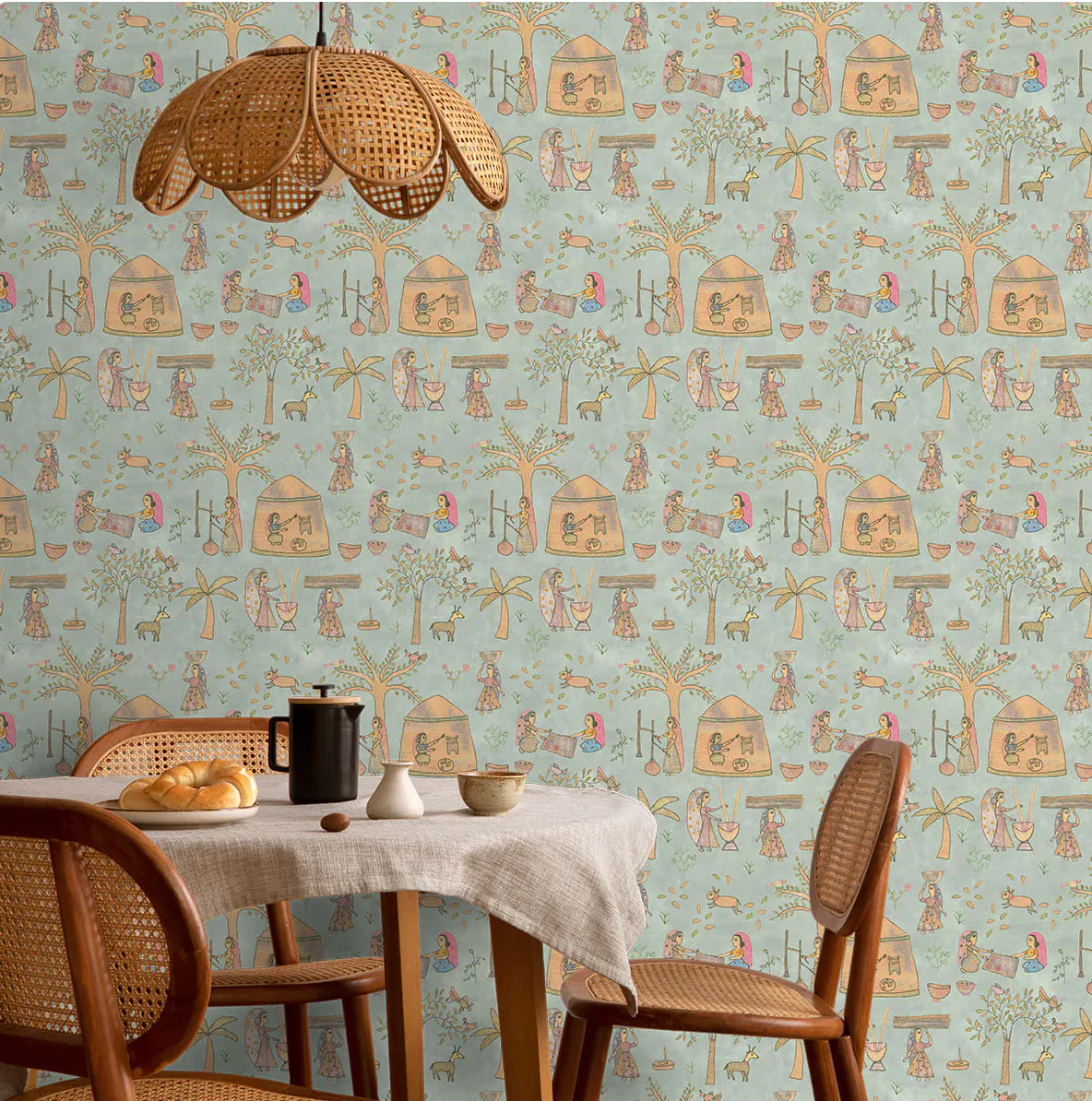 'Mithila' Wallpaper in Sage - Image 2