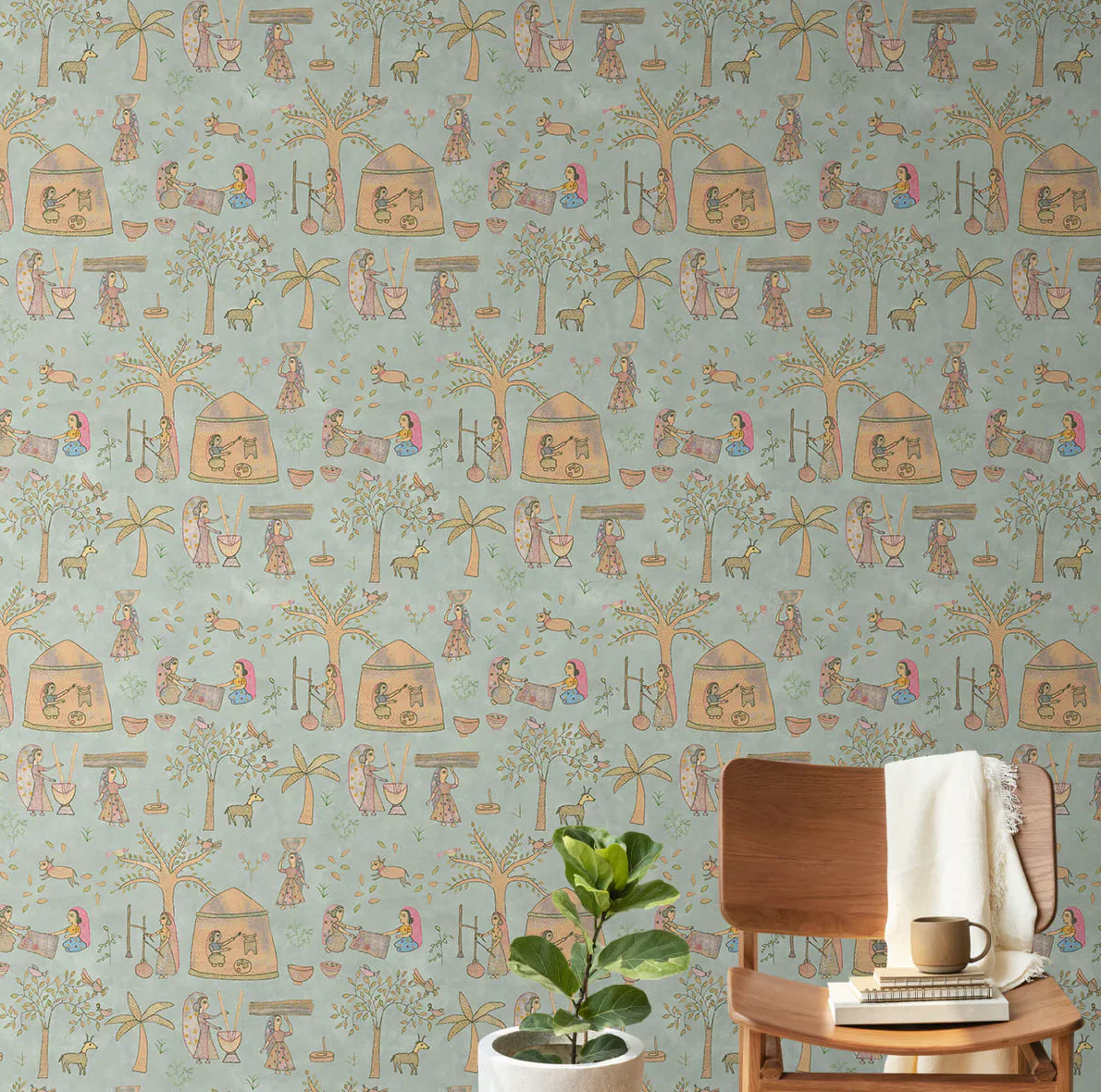 'Mithila' Wallpaper in Sage - Image 3
