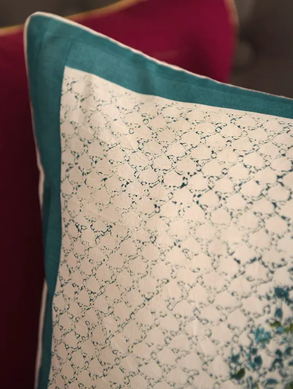 Turquoise and White Block Print Cushion Covers (Set of 2) - Image 4