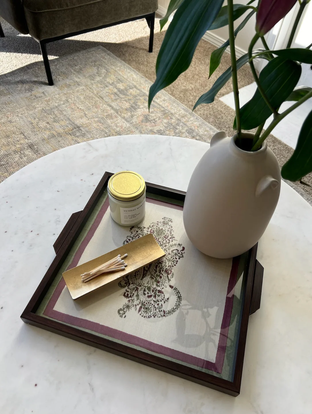 White Hand Block Printed Tray - Image 2