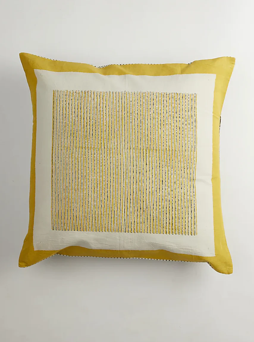 Yellow & White Motifs Printed Cushion Covers (Set of 2) - Image 2